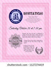 Pink Retro invitation. Vector illustration. Printer friendly. Superior design. 