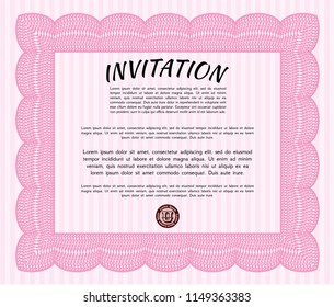 Pink Retro invitation. Vector illustration. With complex linear background. Superior design. 