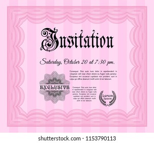 Pink Retro invitation. Vector illustration. With guilloche pattern and background. Money Pattern design. 