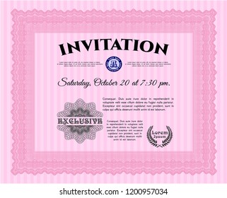 Pink Retro invitation. Vector illustration. Easy to print. Superior design. 