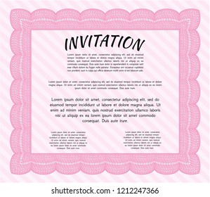 Pink Retro invitation. Vector illustration. With guilloche pattern. Money style design. 