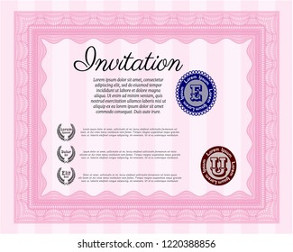 Pink Retro invitation. Vector illustration. With guilloche pattern and background. Retro design. 