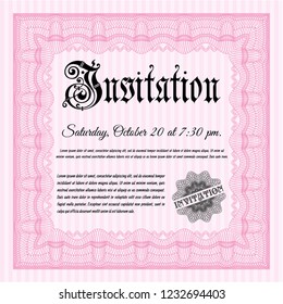 Pink Retro invitation. Vector illustration. With great quality guilloche pattern. Money Pattern. 