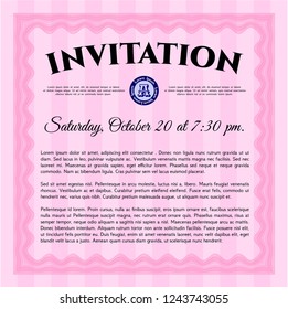 Pink Retro invitation. Vector illustration. With great quality guilloche pattern. Money Pattern. 