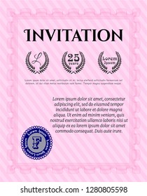 Pink Retro invitation. Vector illustration. With complex background. Money design. 