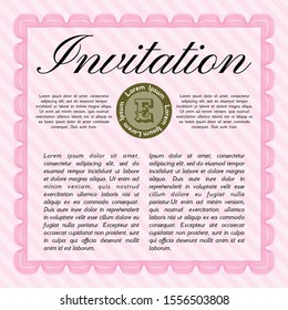 Pink Retro invitation. Vector illustration. With great quality guilloche pattern. Superior design. 