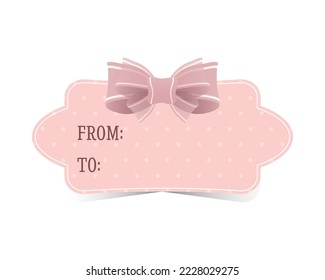 Pink retro label with bow isolated on white background