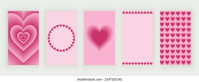 Pink retro love design with hearts for social media stories