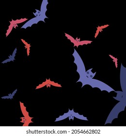 Pink Retro Purple Gothic Halloween Modern Design. Red Attack Eyes Black Art Flying Bats Fabrics. Motion Chaos Creepy Print Background. Colorful Sky Night Spooky Scary Bats Vector Design Pic.