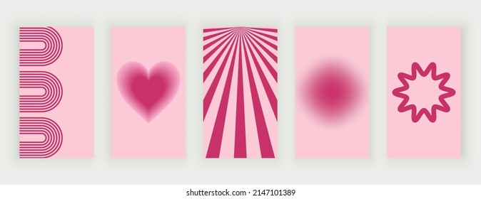Pink retro stories with hearts for social media