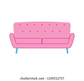 Pink retro style sofa isolated on white. Vector illustration.