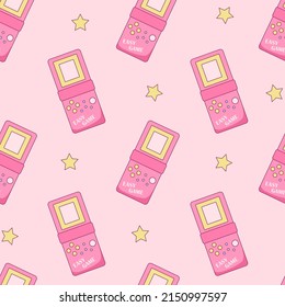 Pink Retro Tetris Electronic Game Seamless Pattern. Vintage Style Pocket Brick Game Vector Illustration. 