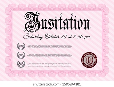 Pink Retro vintage invitation. Artistry design. Detailed. With quality background. 