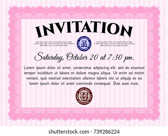 Pink Retro vintage invitation. Artistry design. With quality background. Detailed. 