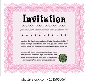 Pink Retro vintage invitation. With background. Vector illustration. Elegant design. 