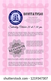 Pink Retro vintage invitation. With background. Good design. Customizable, Easy to edit and change colors. 