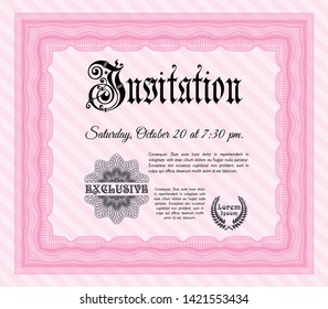 Pink Retro vintage invitation. With background. Sophisticated design. Detailed. 