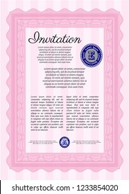 Pink Retro vintage invitation. Beauty design. With guilloche pattern. Customizable, Easy to edit and change colors. 