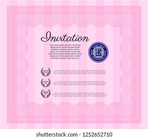 Pink Retro vintage invitation. Beauty design. Detailed. With guilloche pattern. 