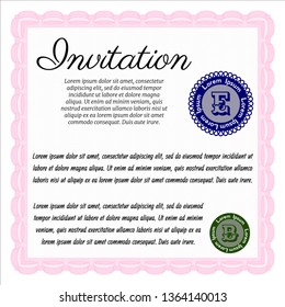 Pink Retro vintage invitation. Beauty design. With background. Customizable, Easy to edit and change colors. 