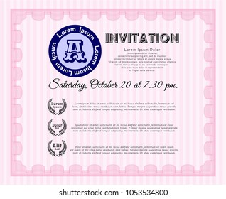 Pink Retro vintage invitation. With complex background. Cordial design. Detailed. 