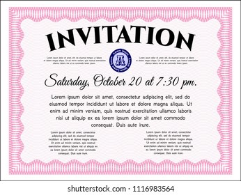 Pink Retro vintage invitation. Complex background. Vector illustration. Good design. 