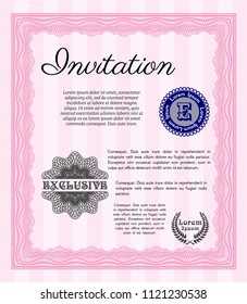 Pink Retro vintage invitation. With complex background. Detailed. Perfect design. 
