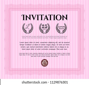 Pink Retro vintage invitation. With complex linear background. Customizable, Easy to edit and change colors. Excellent design. 