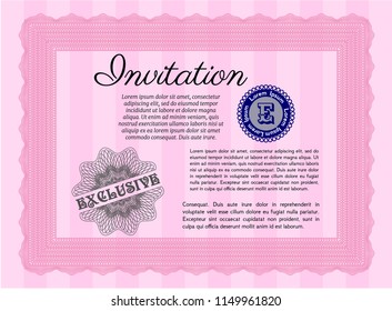 Pink Retro vintage invitation. With complex background. Detailed. Superior design. 