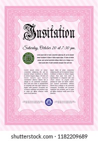 Pink Retro vintage invitation. With complex linear background. Good design. Detailed. 