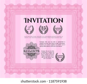 Pink Retro vintage invitation. With complex linear background. Vector illustration. Money style design. 