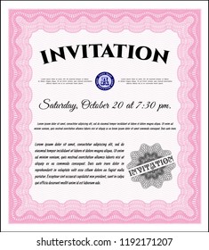 Pink Retro vintage invitation. With complex linear background. Money design. Detailed. 