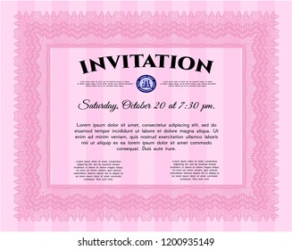 Pink Retro vintage invitation. With complex linear background. Elegant design. Vector illustration. 