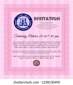 Pink Retro vintage invitation. Complex background. Money Pattern design. Detailed. 
