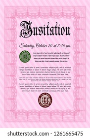 Pink Retro vintage invitation. With complex linear background. Customizable, Easy to edit and change colors. Money Pattern. 