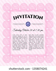 Pink Retro vintage invitation. With complex background. Artistry design. Customizable, Easy to edit and change colors. 