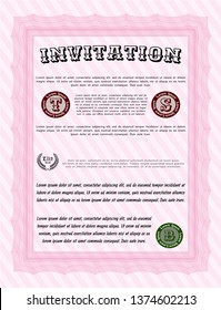 Pink Retro vintage invitation. Complex background. Vector illustration. Money Pattern. 
