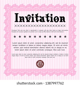 Pink Retro vintage invitation. With complex linear background. Customizable, Easy to edit and change colors. Money Pattern design. 