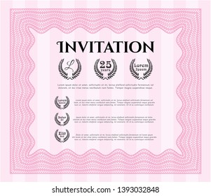 Pink Retro vintage invitation. With complex background. Excellent design. Vector illustration. 