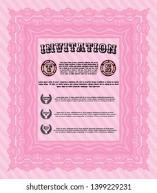 Pink Retro vintage invitation. With complex linear background. Elegant design. Customizable, Easy to edit and change colors. 