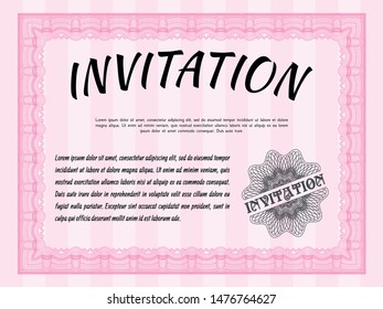 Pink Retro vintage invitation. With complex background. Vector illustration. Artistry design. 