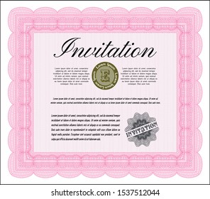 Pink Retro vintage invitation. With complex linear background. Detailed. Lovely design. 
