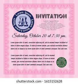 Pink Retro vintage invitation. With complex linear background. Money design. Vector illustration. 