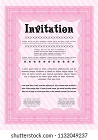 Pink Retro vintage invitation. Customizable, Easy to edit and change colors. With great quality guilloche pattern. Money Pattern design. 