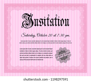 Pink Retro vintage invitation. Customizable, Easy to edit and change colors. With great quality guilloche pattern. Money Pattern. 