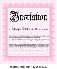 Pink Retro vintage invitation. Customizable, Easy to edit and change colors. With linear background. Perfect design. 