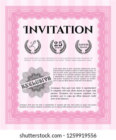 Pink Retro vintage invitation. Customizable, Easy to edit and change colors. With great quality guilloche pattern. Sophisticated design. 
