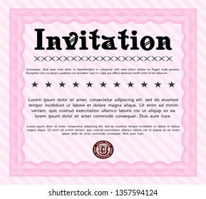 Pink Retro vintage invitation. Customizable, Easy to edit and change colors. With guilloche pattern and background. Money design. 