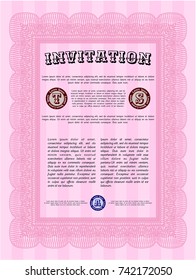 Pink Retro vintage invitation. Customizable, Easy to edit and change colors. With complex background. Nice design. 