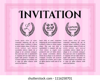 Pink Retro vintage invitation. Retro design. Customizable, Easy to edit and change colors. With background. 